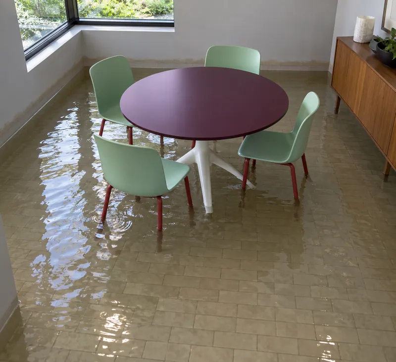 Water Extraction Near Bear Creek Park — pooled water in a furnished room
